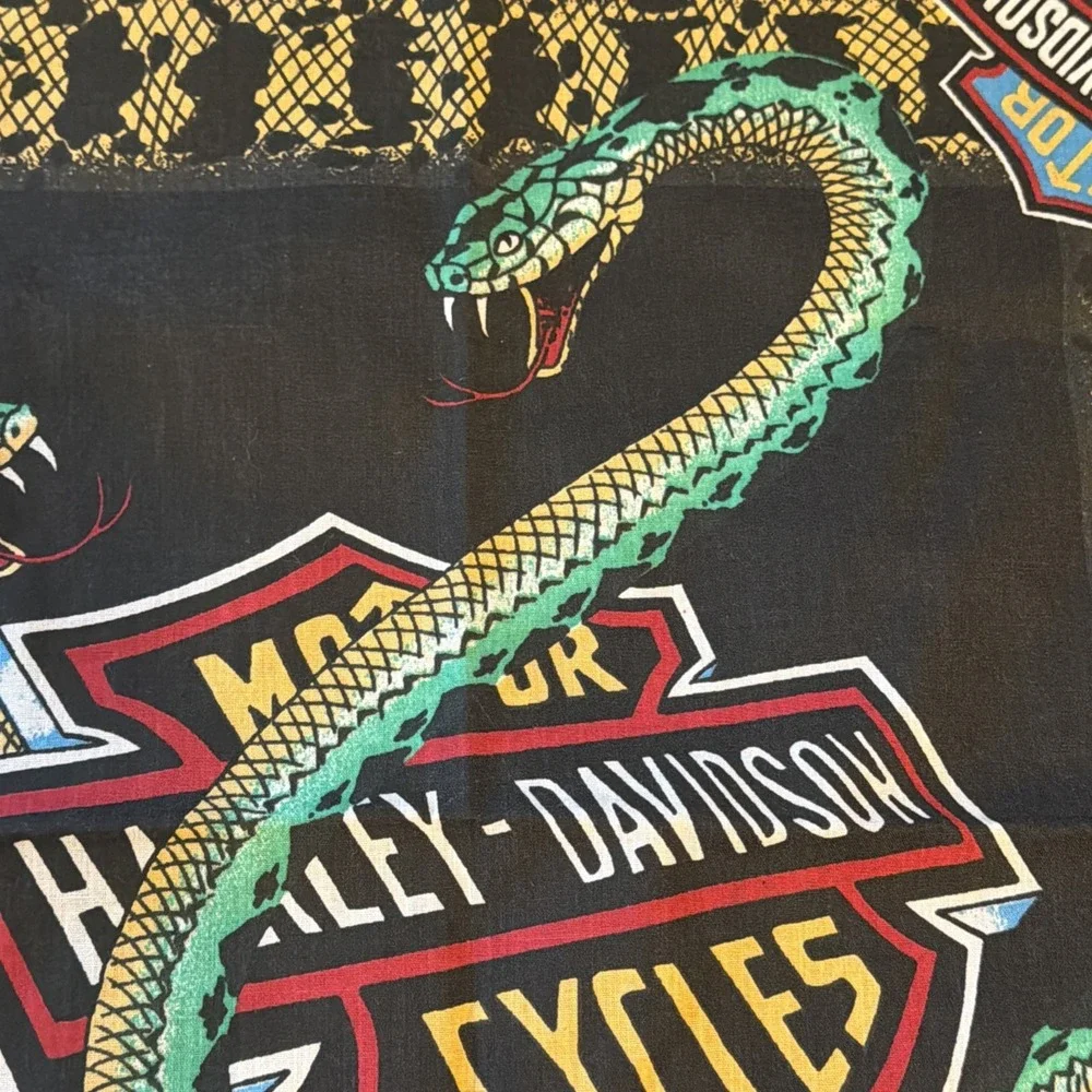 Vintage Harley Davidson snake bandana fire flames motorcycles bar & shield USA